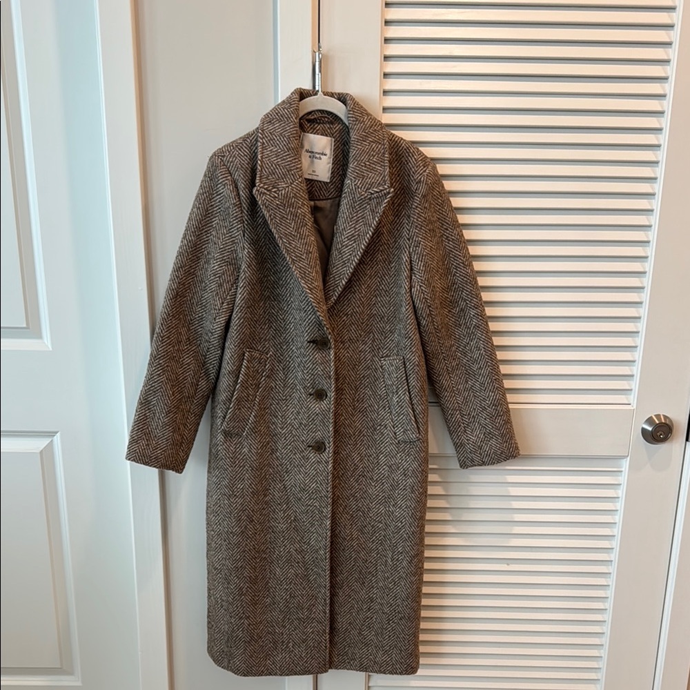 Abercrombie & Fitch Brown/White Herringbone Wool Coat